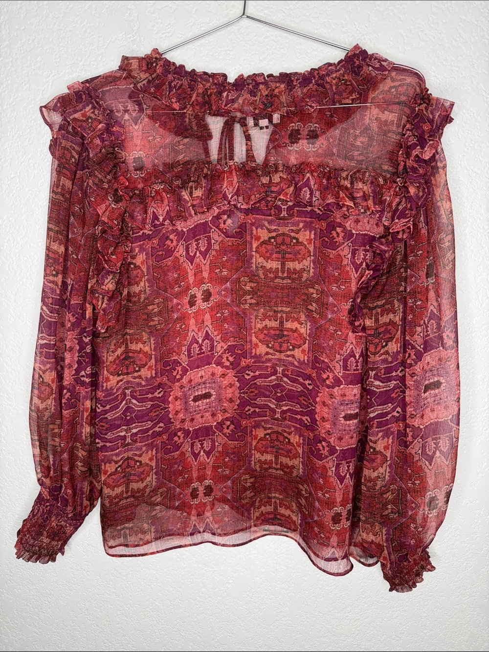 MISA Raffi Top Maroon Ruffle Large Anthropologie - Picture 7 of 13